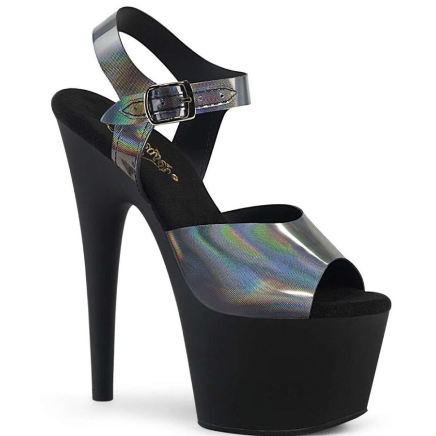 High Heels Pleaser | Pleaser Adore-708N-Dt Pewter Hologram Tpu/Black Matte