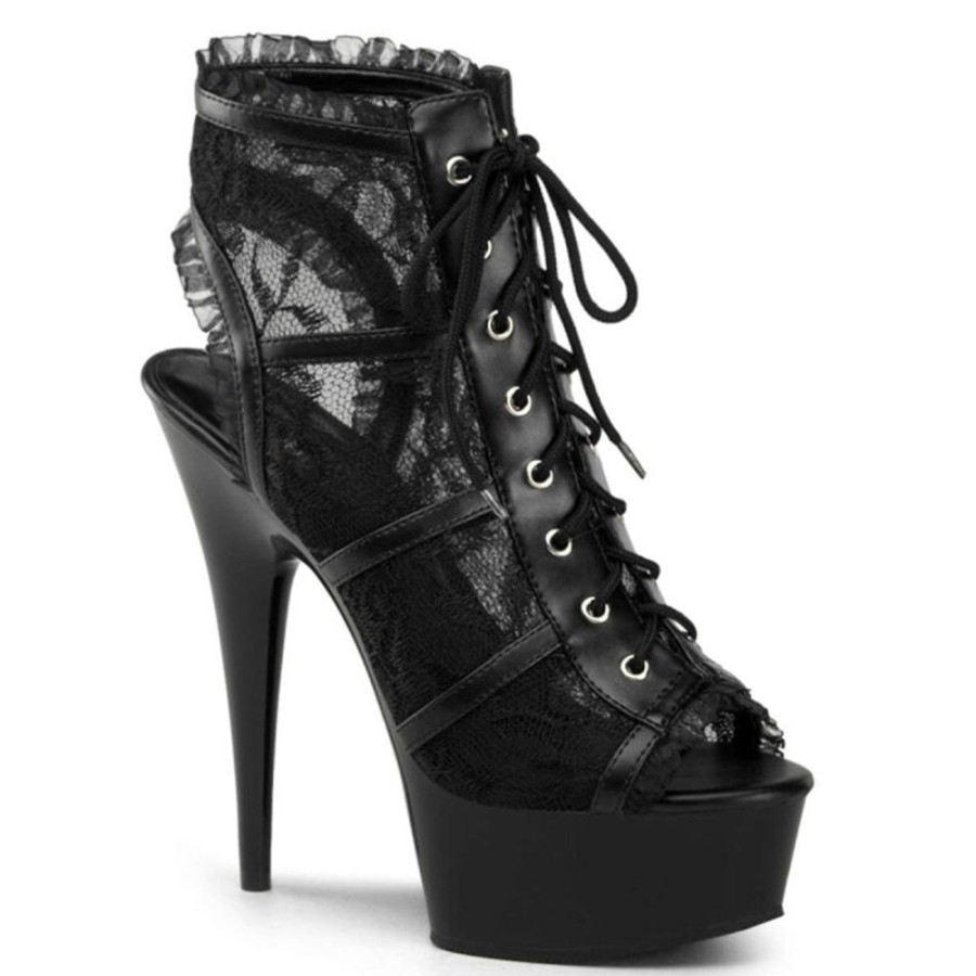 High Heels Pleaser | Pleaser Delight-696Lc Black Mesh-Lace/Black