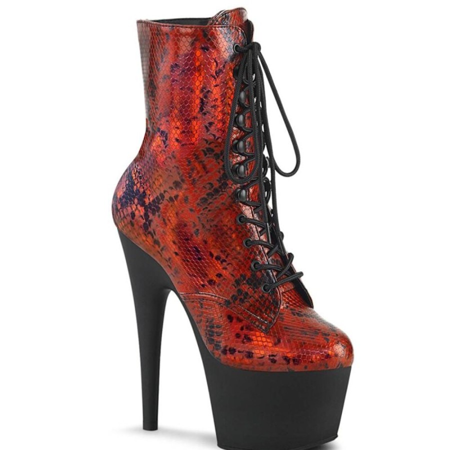 High Heels Pleaser | Pleaser Adore-1020Sp Plateau Ankle Boots Holo Snake Red