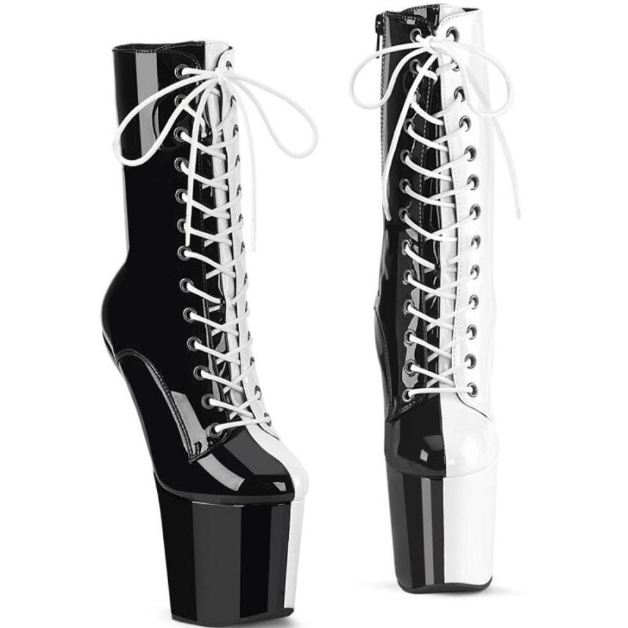 High Heels Pleaser | Pleaser Craze-1040Tt Plateau Ankle Boots Patent Black White