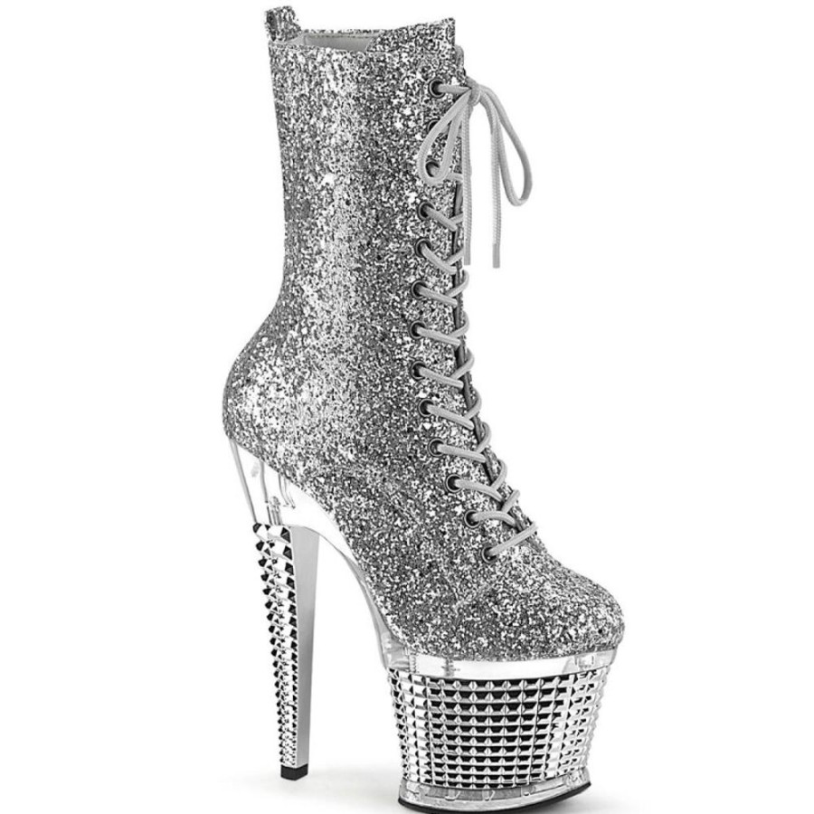 High Heels Pleaser | Pleaser Spectator-1040G Plateau Ankle Boots Glitter Silver