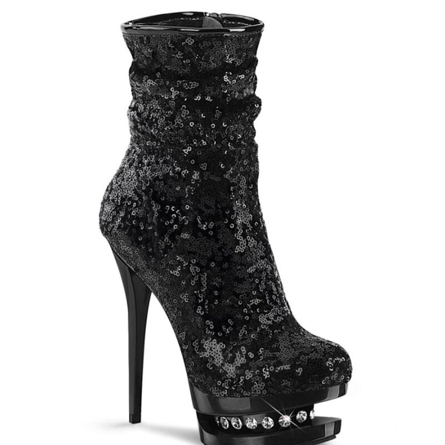 High Heels Pleaser | Pleaser Blondie-R-1009 Plateau Ankle Boots Sequins Black