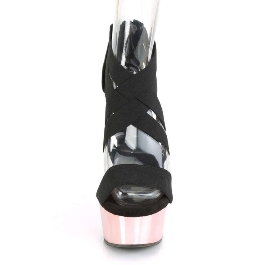 High Heels Pleaser | Pleaser Delight-669 Black Elastic Band-Faux Le/Rose Gold Chrome