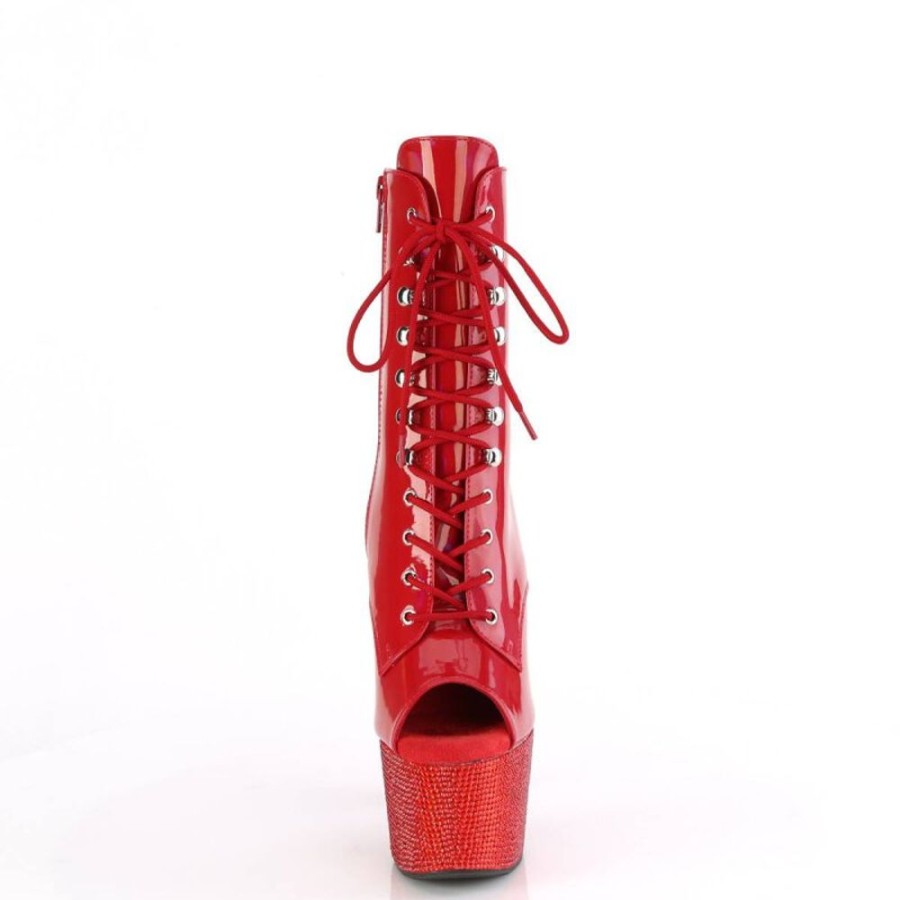 High Heels Pleaser | Pleaser Bejeweled-1021-7 Plateau Ankle Boots Holo Rhinestones Red