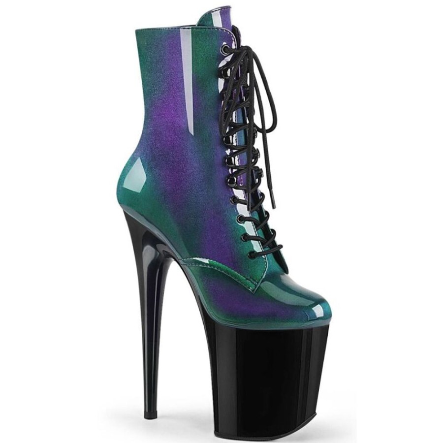 High Heels Pleaser | Pleaser Flamingo-1020Shg Plateau Ankle Boots Patent Green Purple