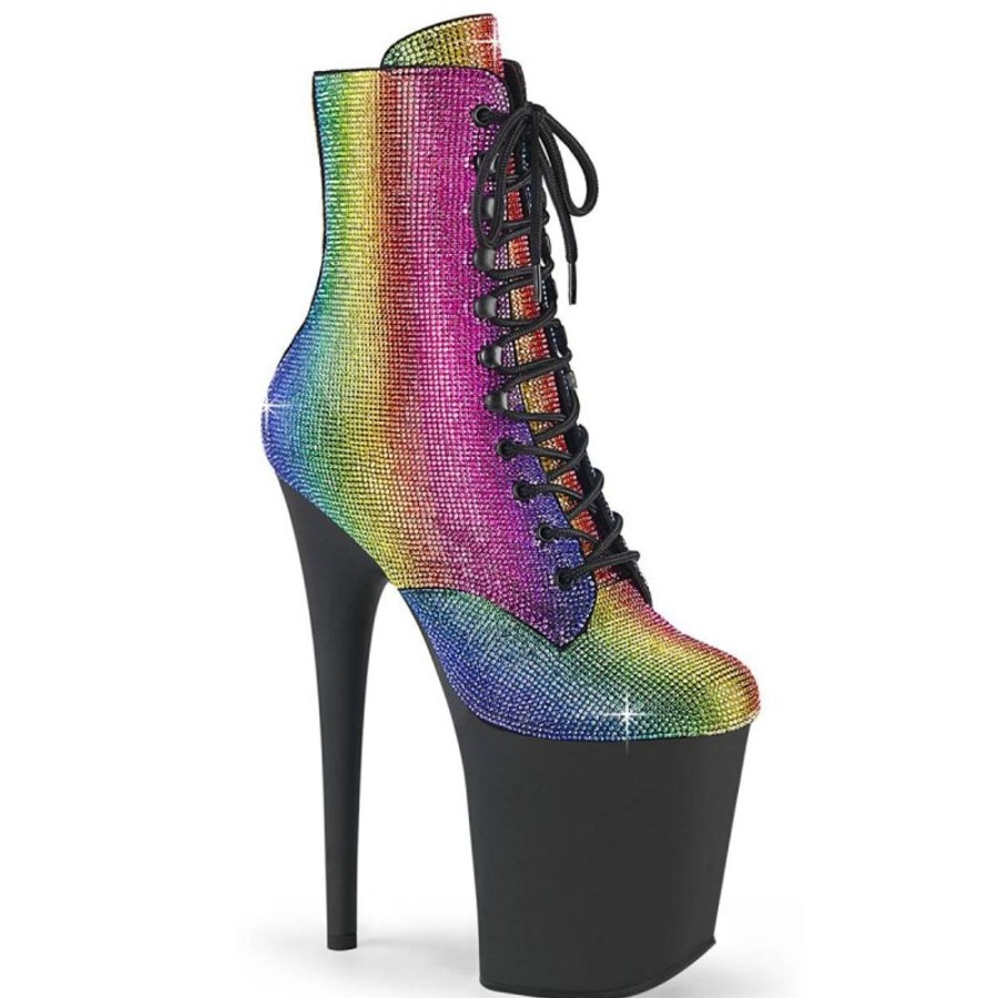 High Heels Pleaser | Pleaser Flamingo-1020Rs Plateau Ankle Boots Rhinestones Colorful