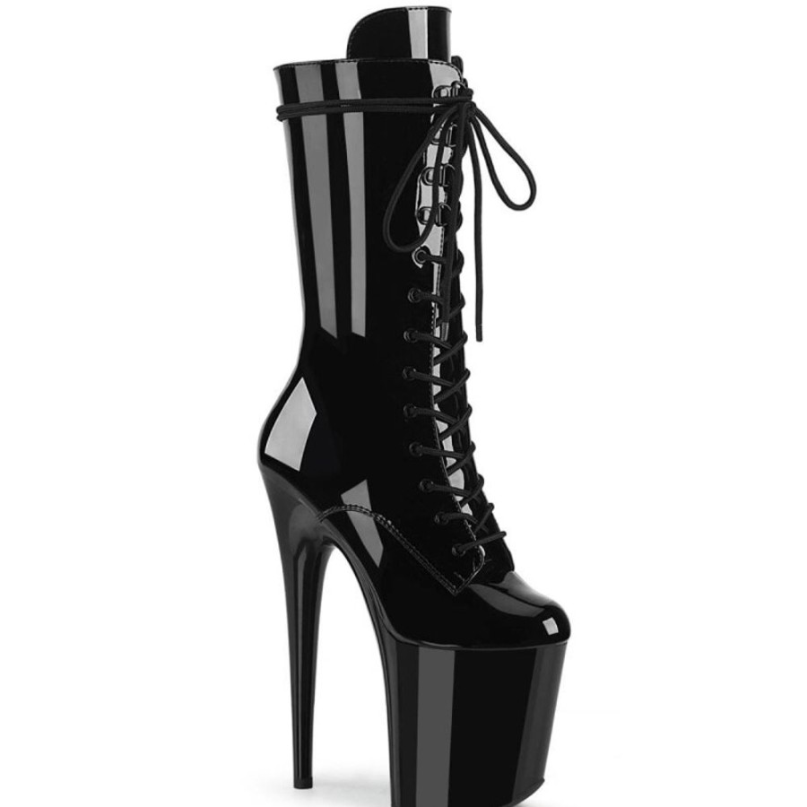 High Heels Pleaser | Pleaser Flamingo-1050 Plateau Ankle Boots Patent Black