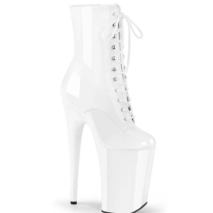 High Heels Pleaser | Pleaser Infinity-1020 Plateau Ankle Boots Patent White