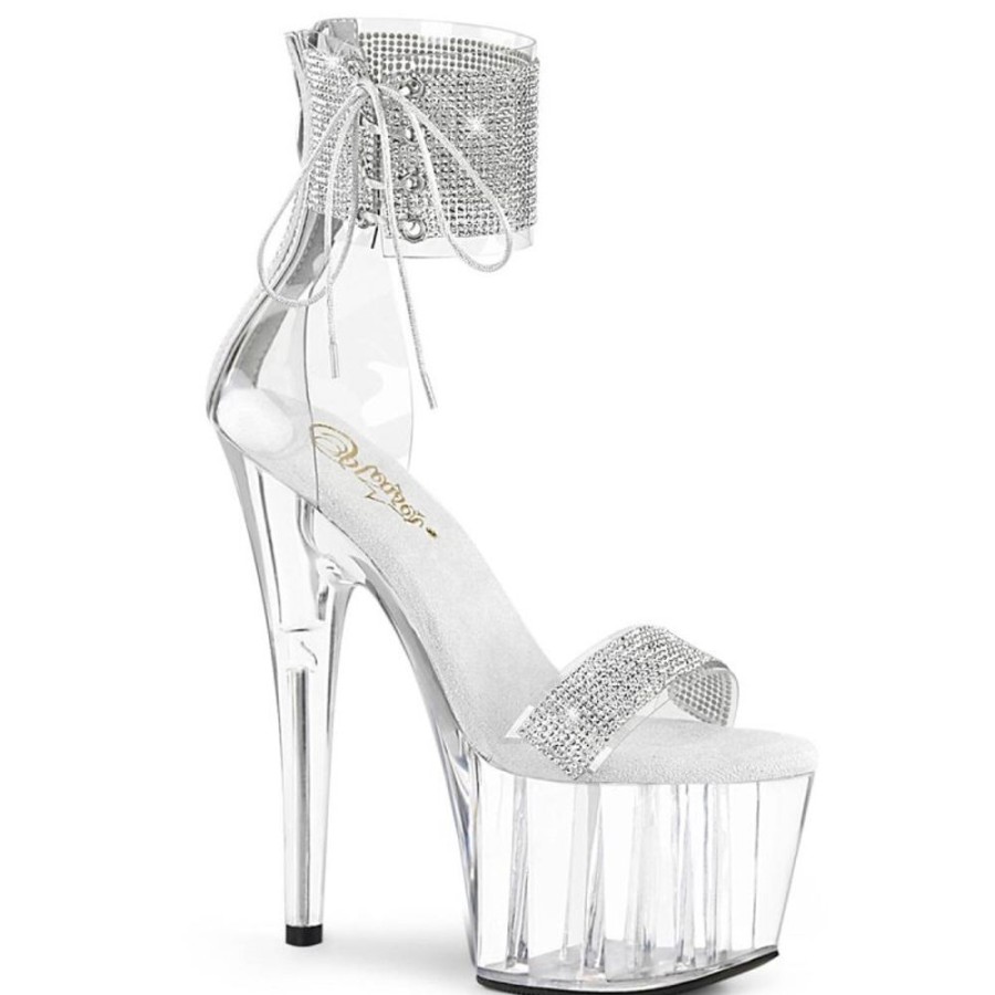 High Heels Pleaser | Pleaser Adore-727Rs Plateau Sandalettes Rhinestones Transparent Silver