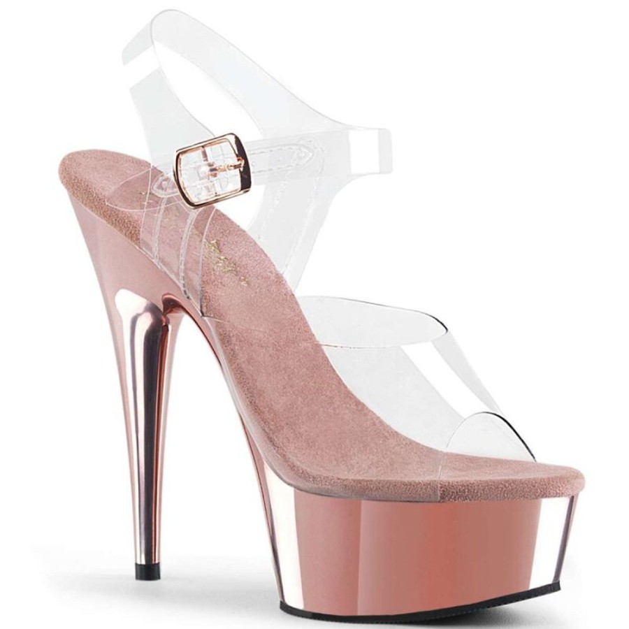 High Heels Pleaser | Pleaser Delight-608 Clear/Rose Gold Chrome