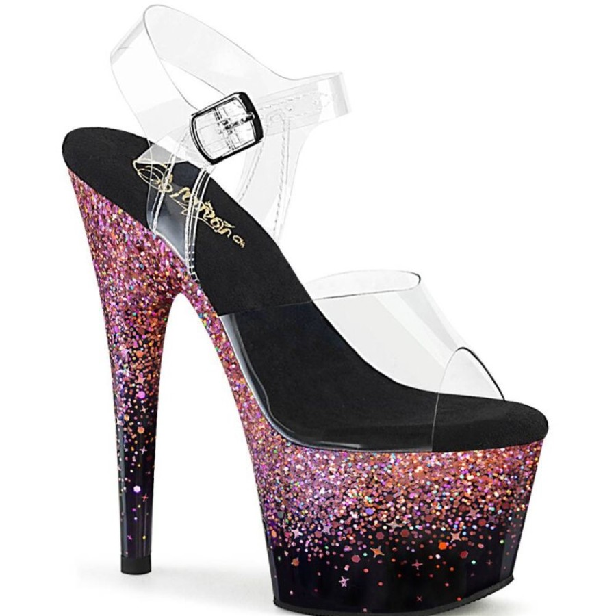 High Heels Pleaser | Pleaser Adore-708Ss Plateau Sandalettes Glitter Transparent Pink