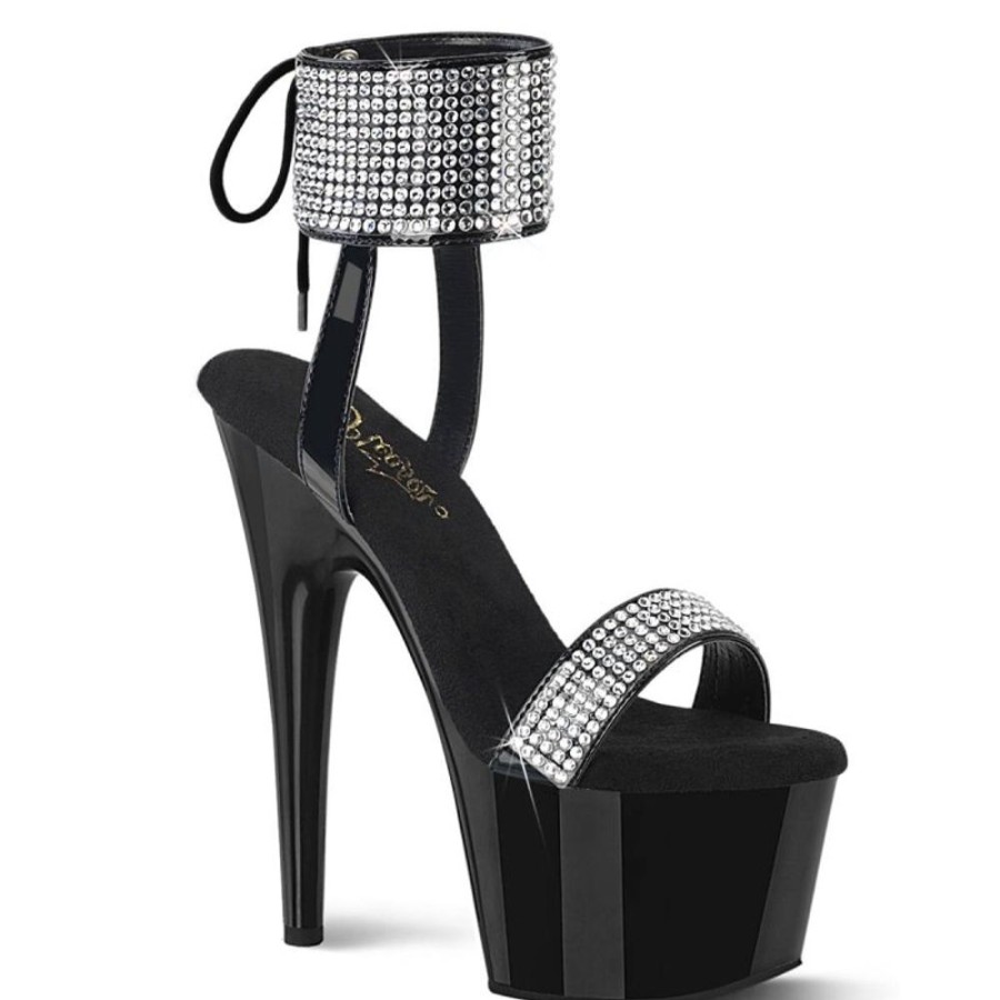 High Heels Pleaser | Pleaser Adore-770 Plateau Sandalettes Patent Rhinestones Black