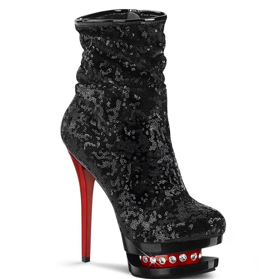 High Heels Pleaser | Pleaser Blondie-R-1009 Plateau Ankle Boots Sequins Black Red