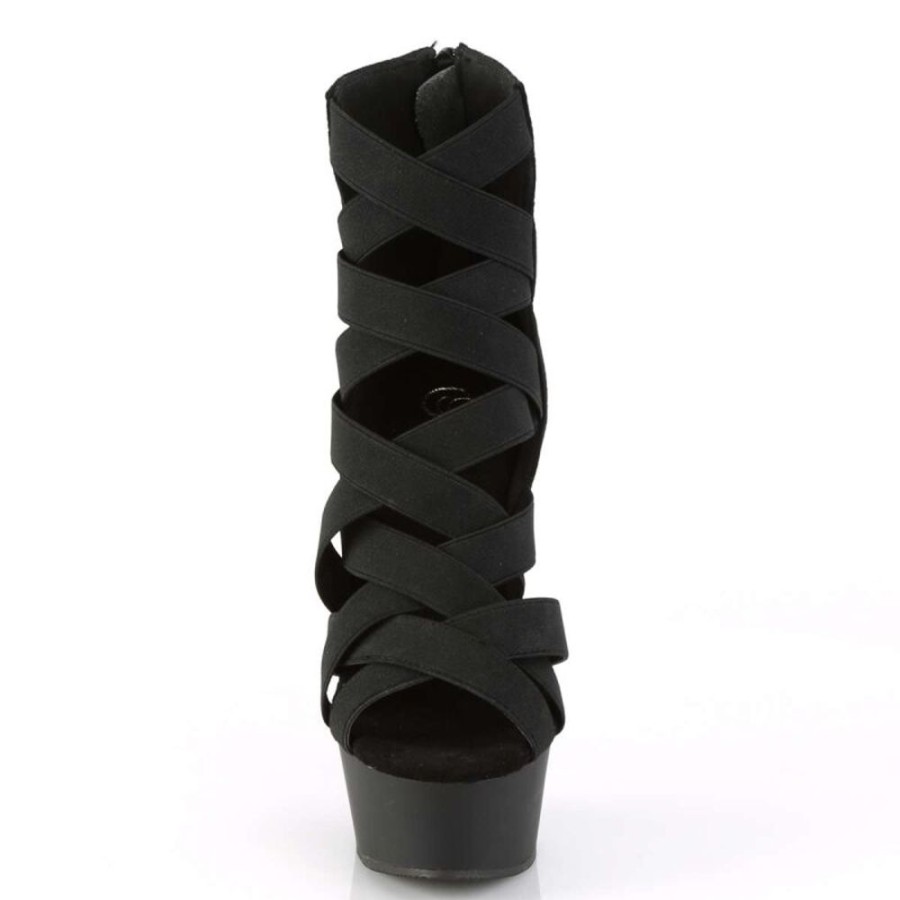 High Heels Pleaser | Pleaser Delight-600-24 Black Elastic Band-Faux Suede/Black Matte