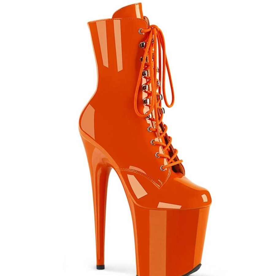 High Heels Pleaser | Pleaser Flamingo-1020 Plateau Ankle Boots Patent Orange