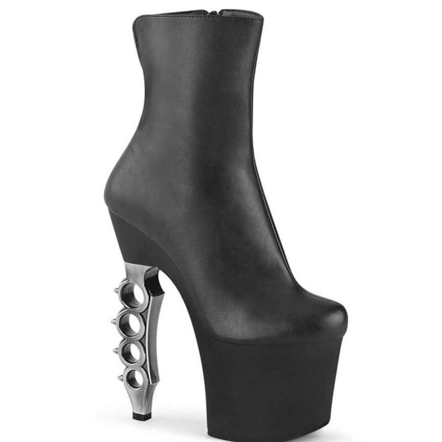 High Heels Pleaser | Pleaser Irongrip-1042 Plateau Ankle Boots Faux Leather Black