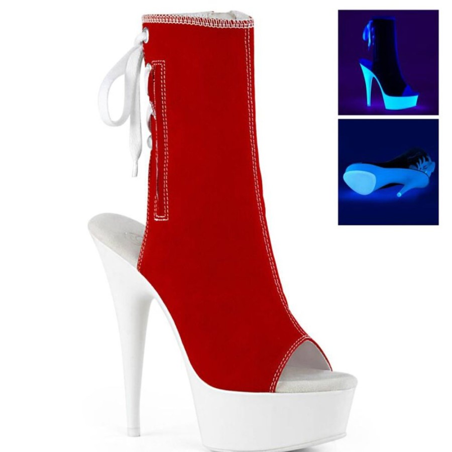 High Heels Pleaser | Pleaser Delight-1018Sk Plateau Ankle Boots Neon Red White