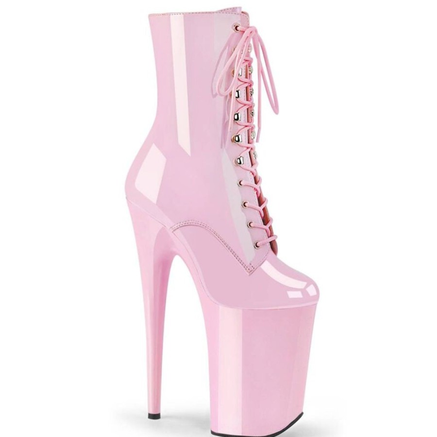 High Heels Pleaser | Pleaser Infinity-1020 Plateau Ankle Boots Patent Light Pink