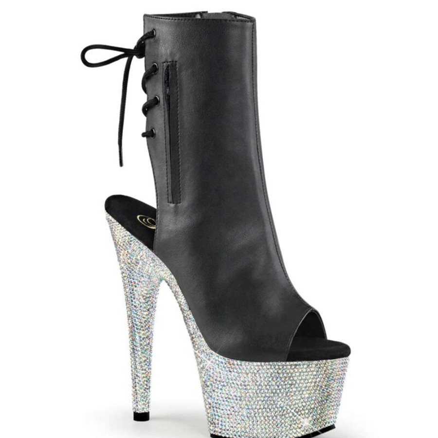 High Heels Pleaser | Pleaser Bejeweled-1018Dm-7 Black Faux Leather/Silver Multi Rs