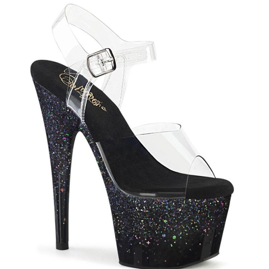 High Heels Pleaser | Pleaser Adore-708Ss Plateau Sandalettes Glitter Transparent Black