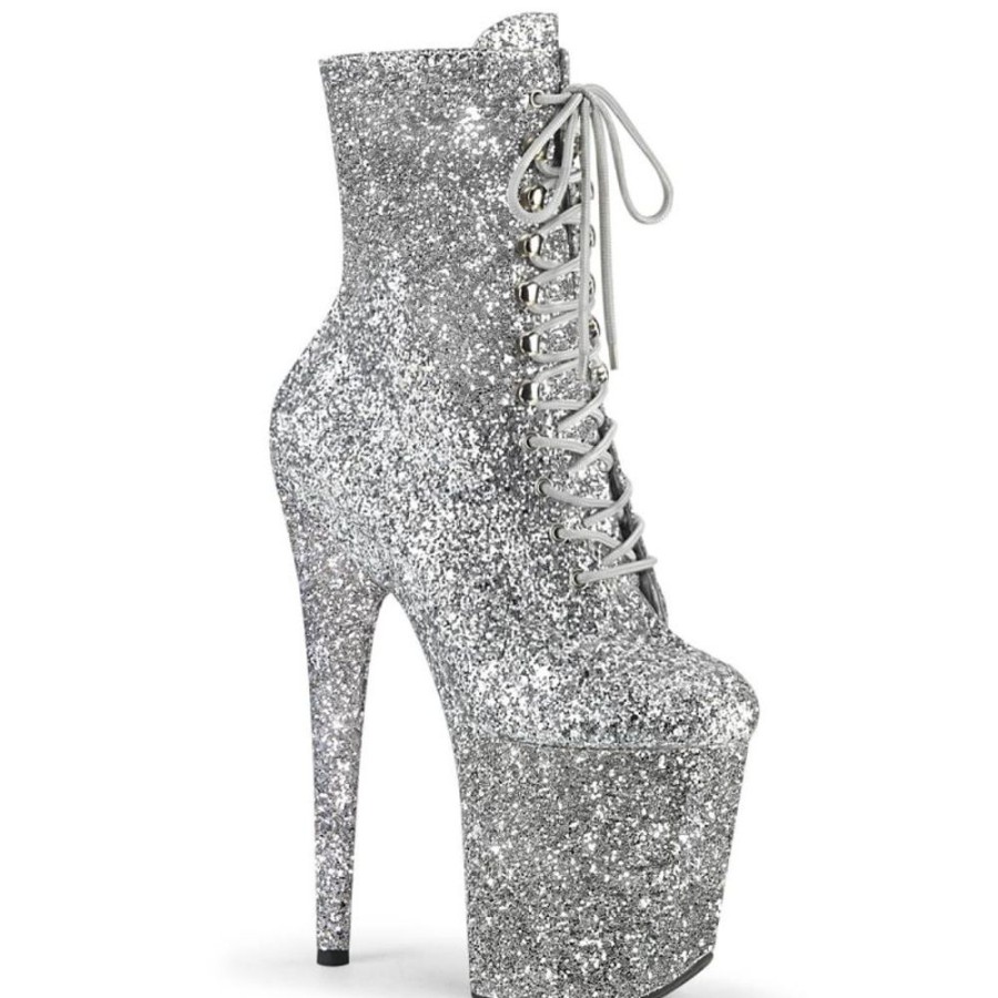 High Heels Pleaser | Pleaser Flamingo-1020Gwr Plateau Ankle Boots Glitter Silver