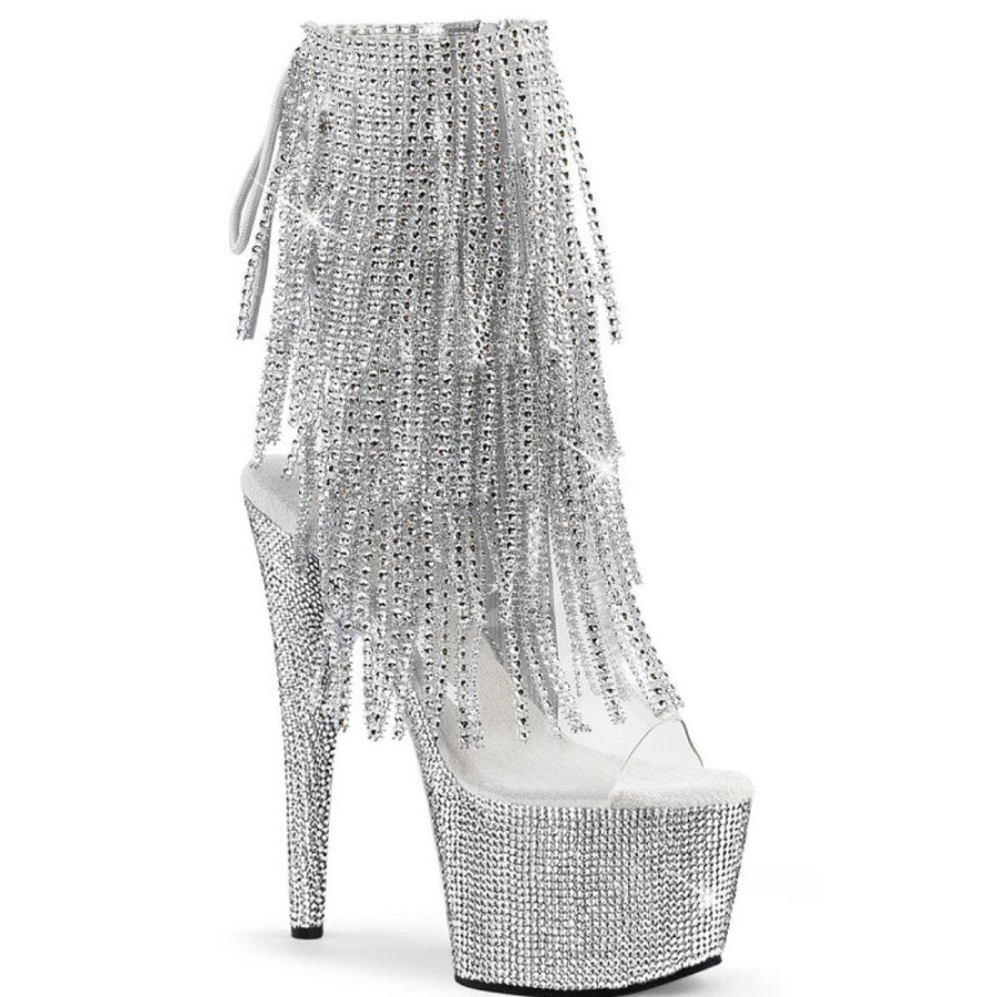 High Heels Pleaser | Pleaser Bejeweled-1017Rsf-7 Plateau Ankle Boots Rhinestones Transparent Silver