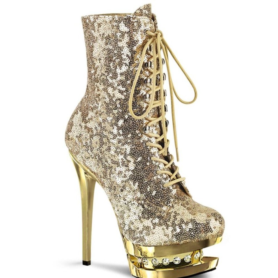 High Heels Pleaser | Pleaser Blondie-R-1020 Plateau Ankle Boots Sequins Chrome Gold