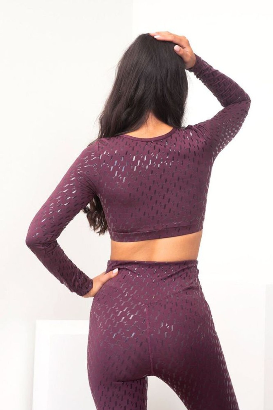 Pole Dance Wear Lunalae | Lunalae Crop Top Sticky Grip Long Sleeve Mulberry