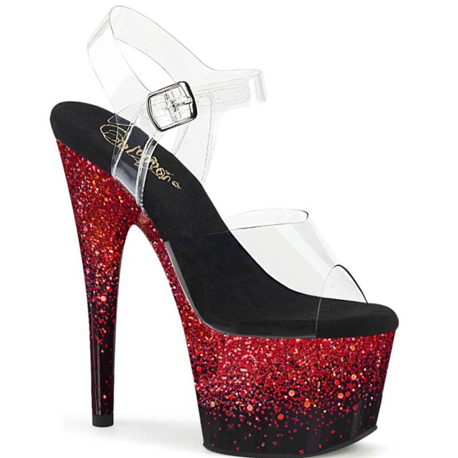 High Heels Pleaser | Pleaser Adore-708Ss Plateau Sandalettes Glitter Transparent Red