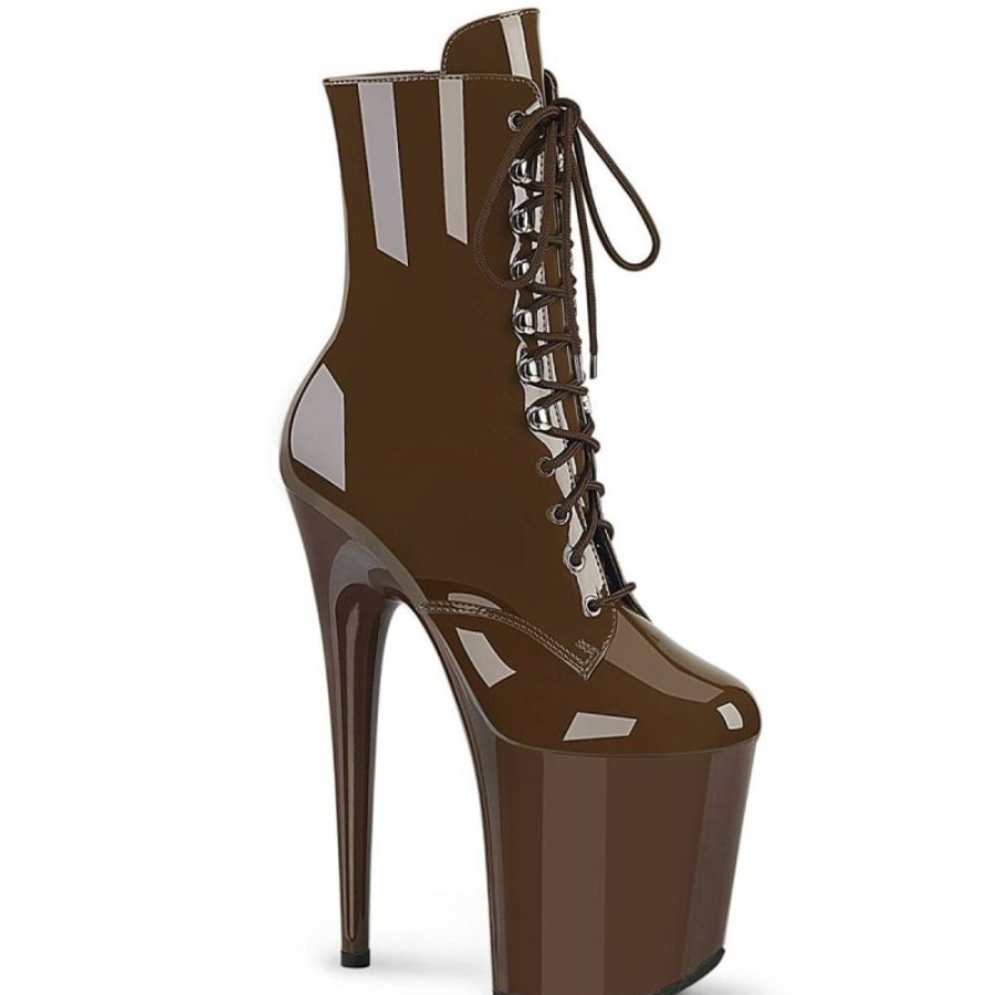 High Heels Pleaser | Pleaser Flamingo-1020 Plateau Ankle Boots Patent Mocha