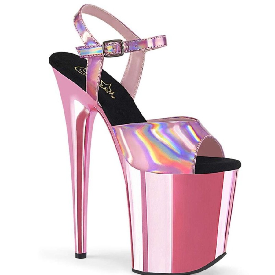 High Heels Pleaser | Pleaser Flamingo-809Hg Baby Pink Hologram/Baby Pink Chrome