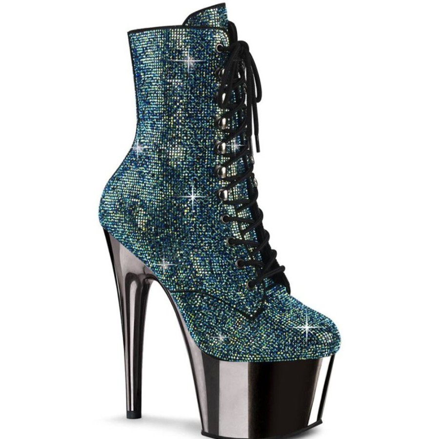 High Heels Pleaser | Pleaser Adore-1020Chrs Plateau Ankle Boots Rhinestones Chrome Turquoise