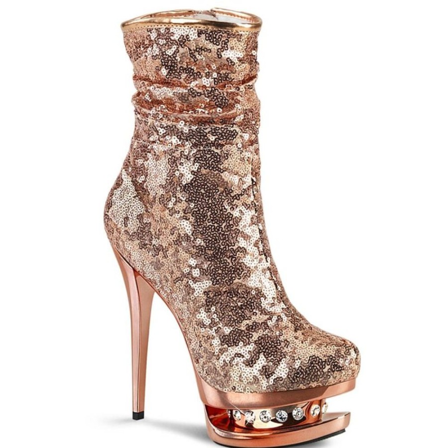 High Heels Pleaser | Pleaser Blondie-R-1009 Plateau Ankle Boots Sequins Chrome Rose Gold