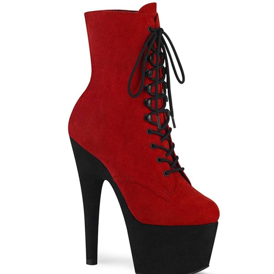 High Heels Pleaser | Pleaser Adore-1020Fstt Plateau Ankle Boots Faux Suede Red