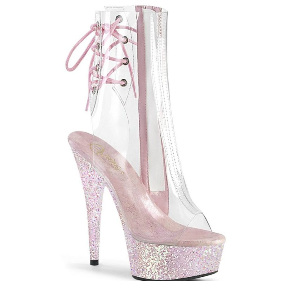 High Heels Pleaser | Pleaser Delight-1018C Plateau Ankle Boots Glitter Transparent Light Pink