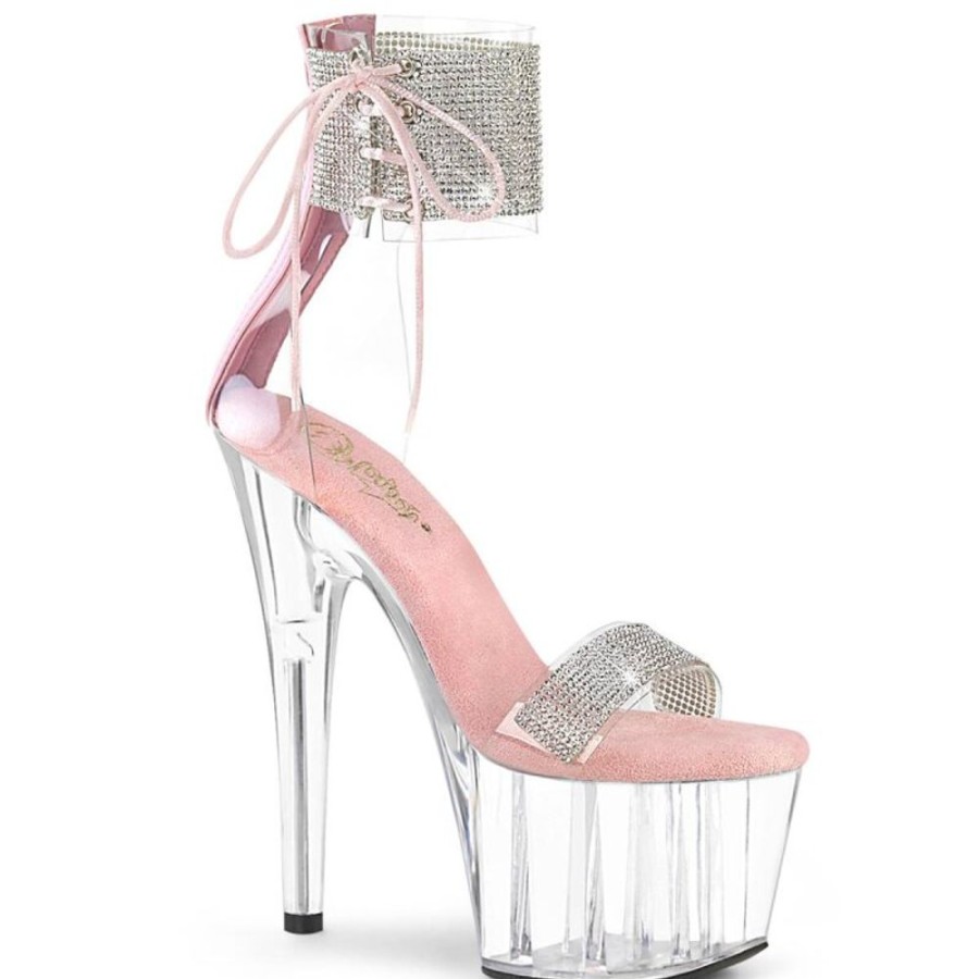 High Heels Pleaser | Pleaser Adore-727Rs Plateau Sandalettes Rhinestones Transparent Light Pink