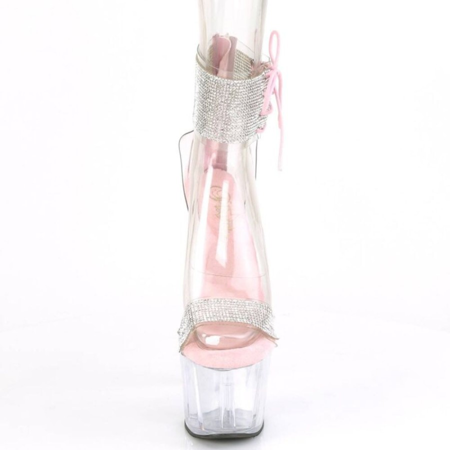 High Heels Pleaser | Pleaser Adore-727Rs Plateau Sandalettes Rhinestones Transparent Light Pink