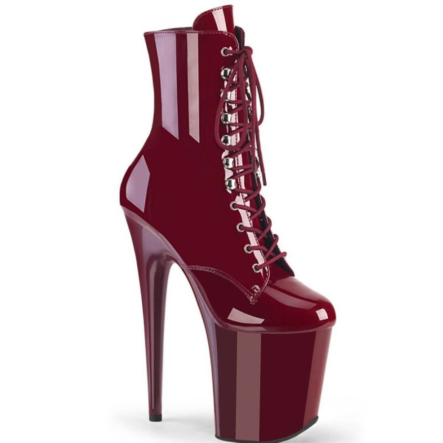 High Heels Pleaser | Pleaser Flamingo-1020 Plateau Ankle Boots Patent Burgundy