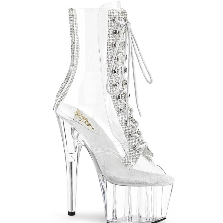 High Heels Pleaser | Pleaser Adore-1021C-2 Plateau Ankle Boots Rhinestones Transparent