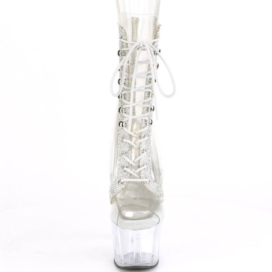 High Heels Pleaser | Pleaser Adore-1021C-2 Plateau Ankle Boots Rhinestones Transparent