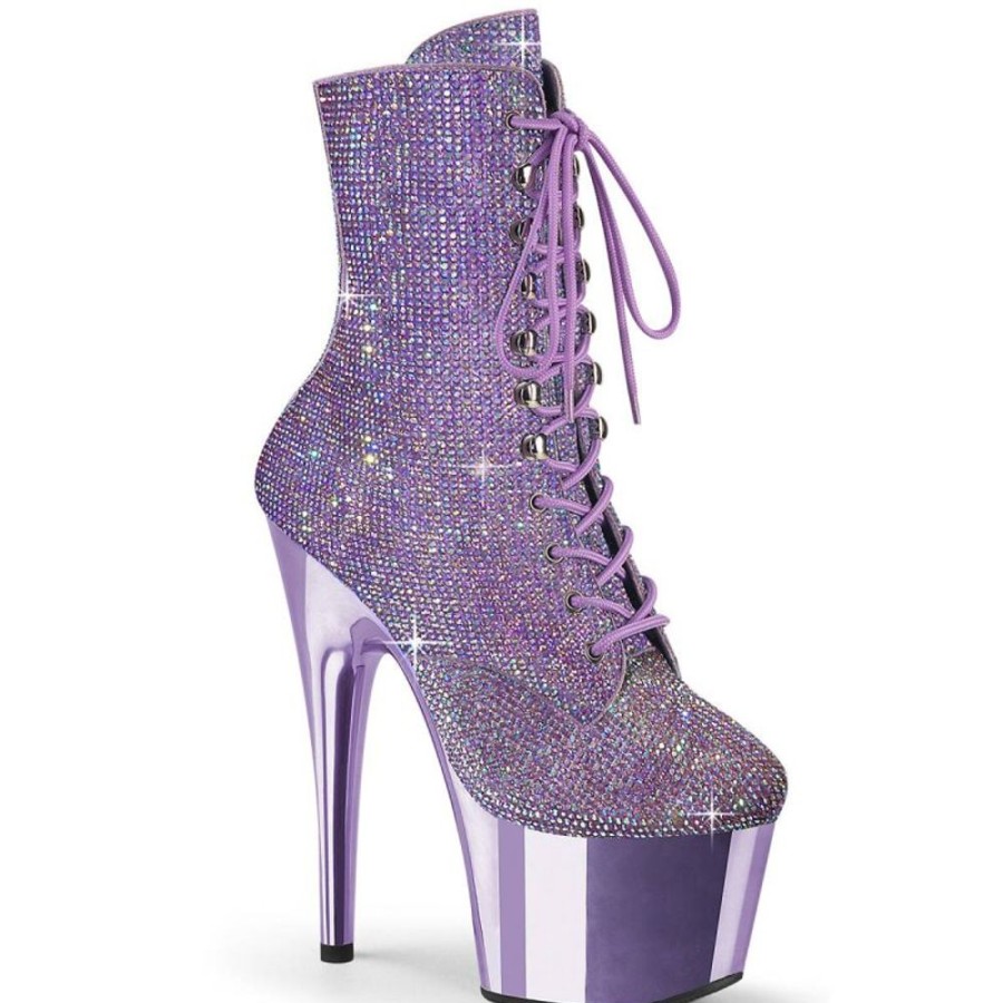 High Heels Pleaser | Pleaser Adore-1020Chrs Plateau Ankle Boots Rhinestones Chrome Purple