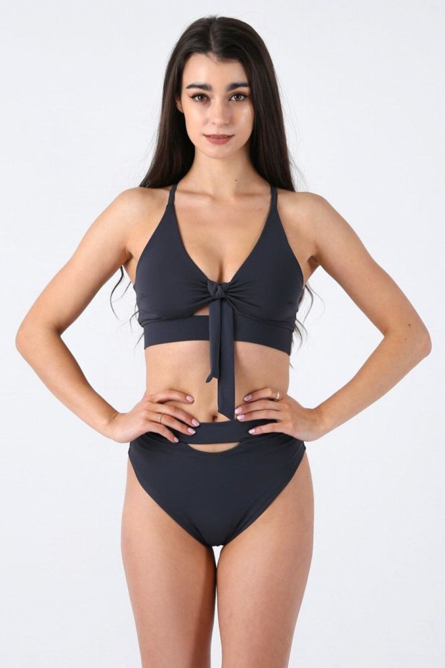 Pole Dance Wear REV ACTIV | Rev Activ Top Moon Dark Grey With Bow