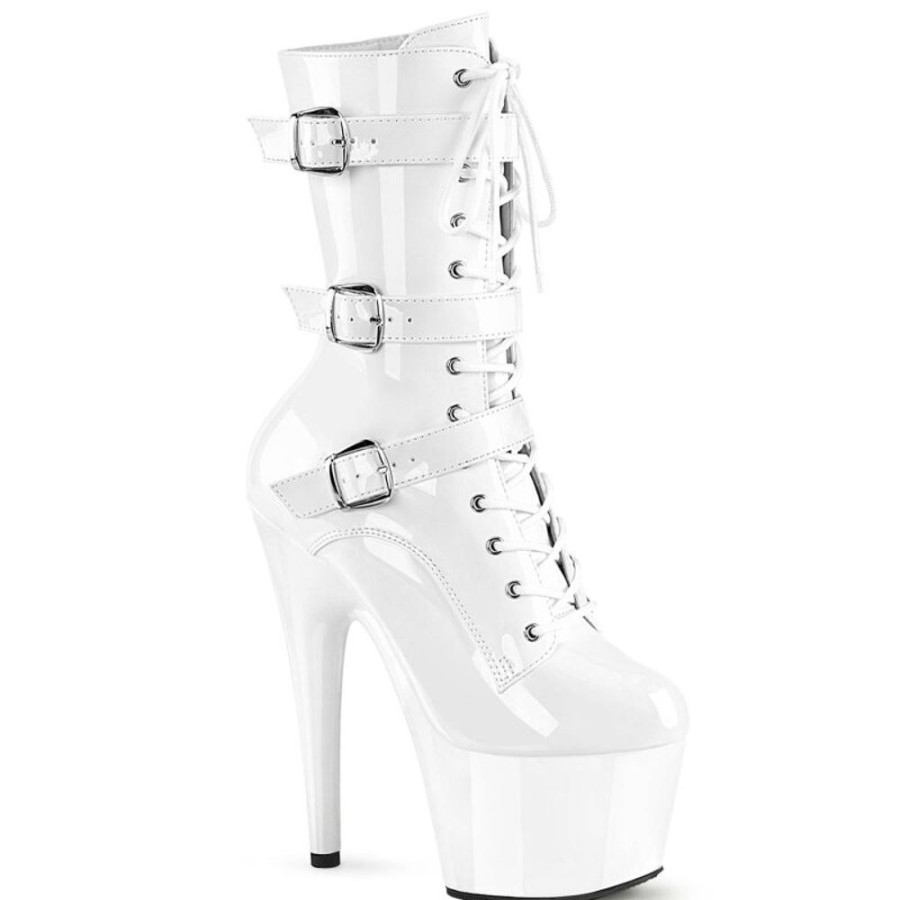 High Heels Pleaser | Pleaser Adore-1043 Plateau Ankle Boots Patent White