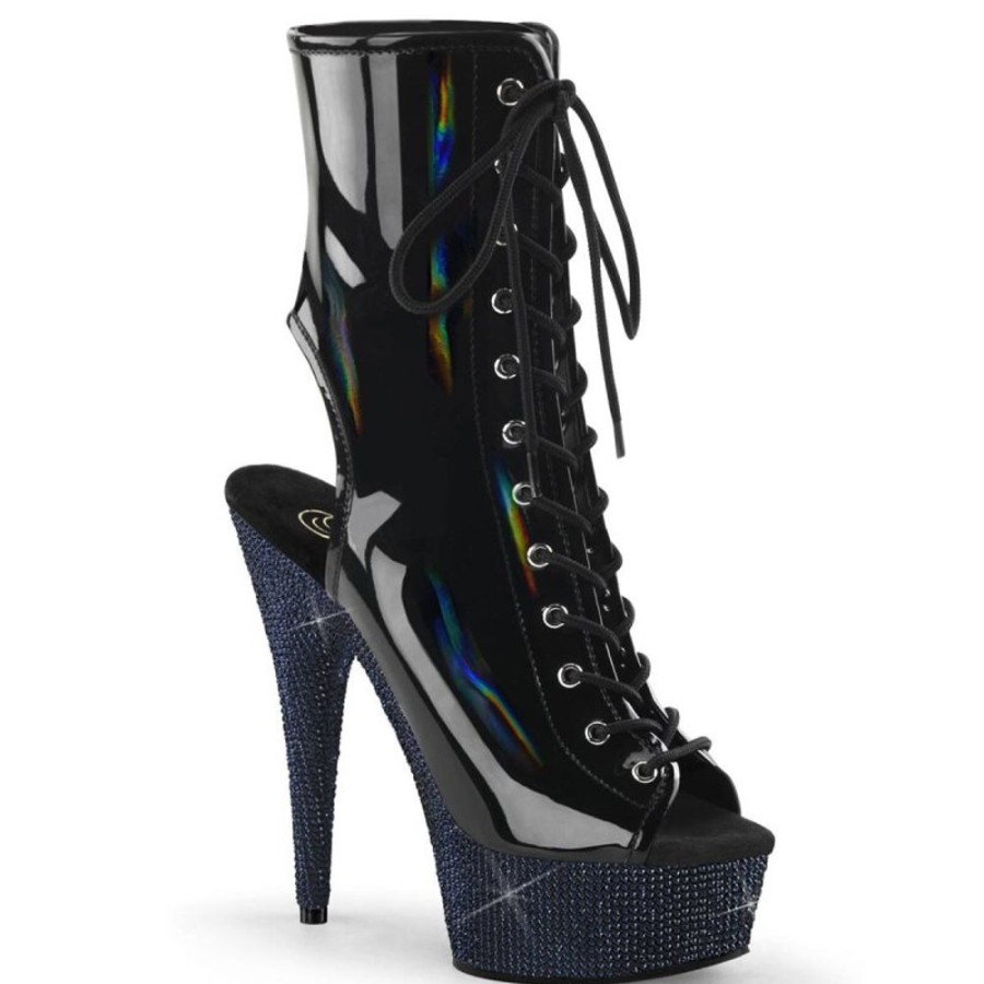 High Heels Pleaser | Pleaser Bejeweled-1016-6 Plateau Ankle Boots Holo Rhinestones Black