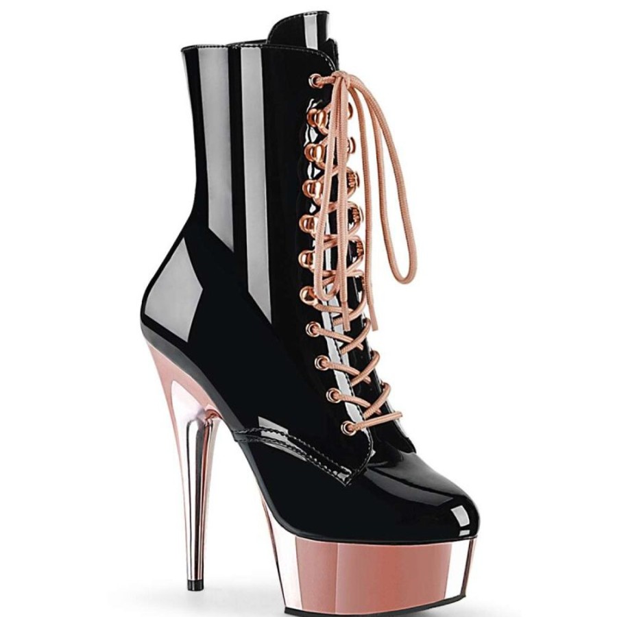 High Heels Pleaser | Pleaser Delight-1020 Black Patent/Rose Gold Chrome