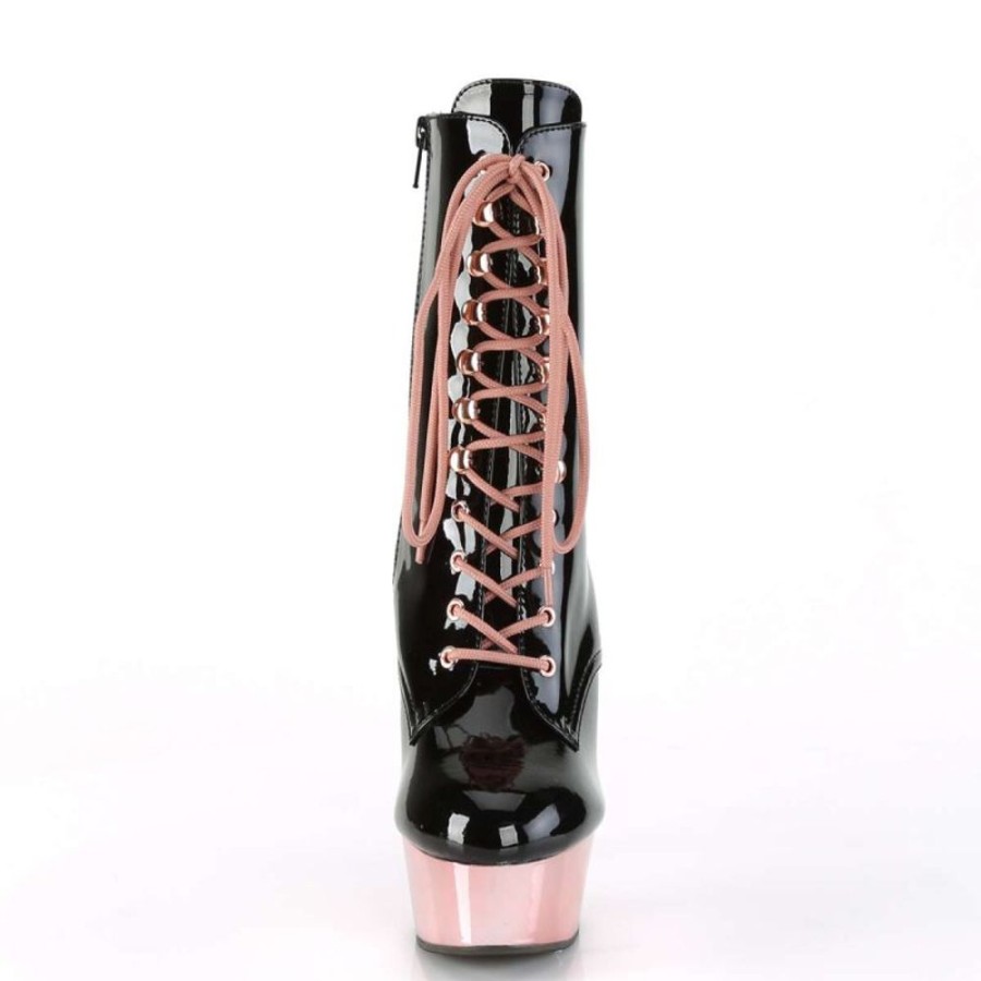 High Heels Pleaser | Pleaser Delight-1020 Black Patent/Rose Gold Chrome