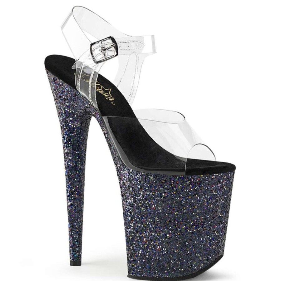 High Heels Pleaser | Pleaser Flamingo-808Lg Clear/Black Multi Glitter