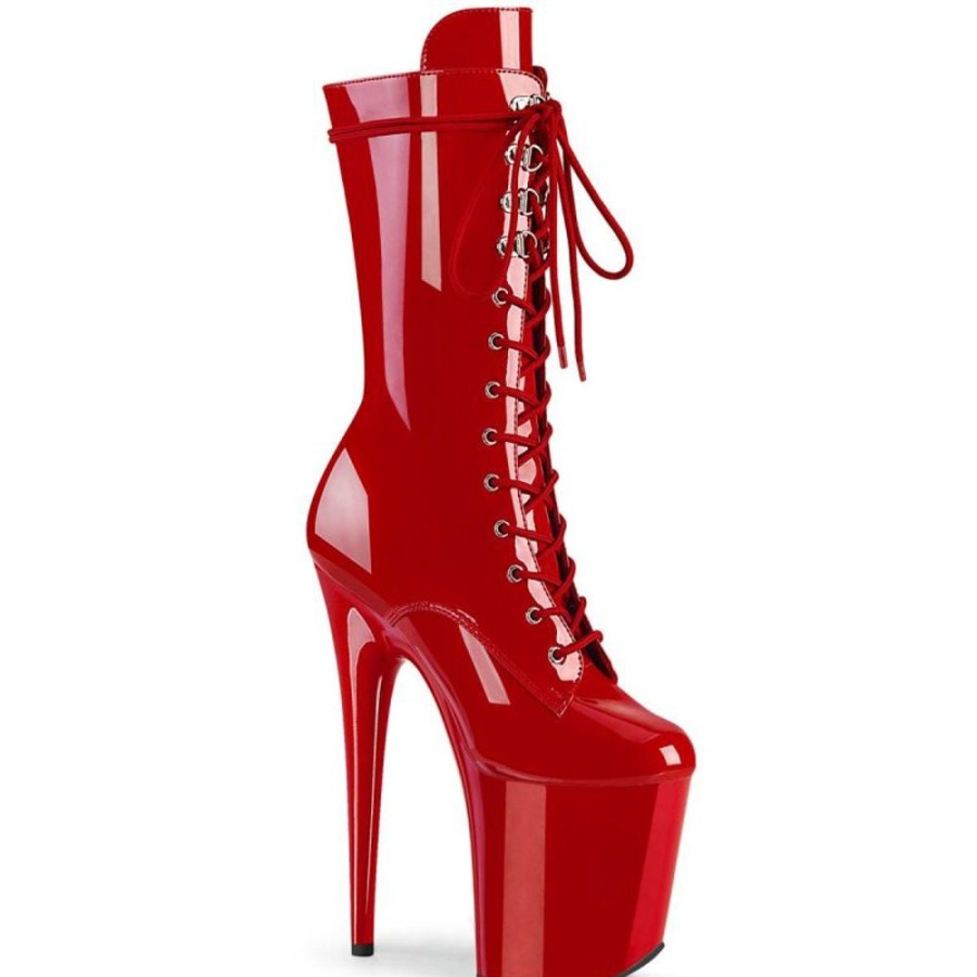 High Heels Pleaser | Pleaser Flamingo-1050 Plateau Ankle Boots Patent Red