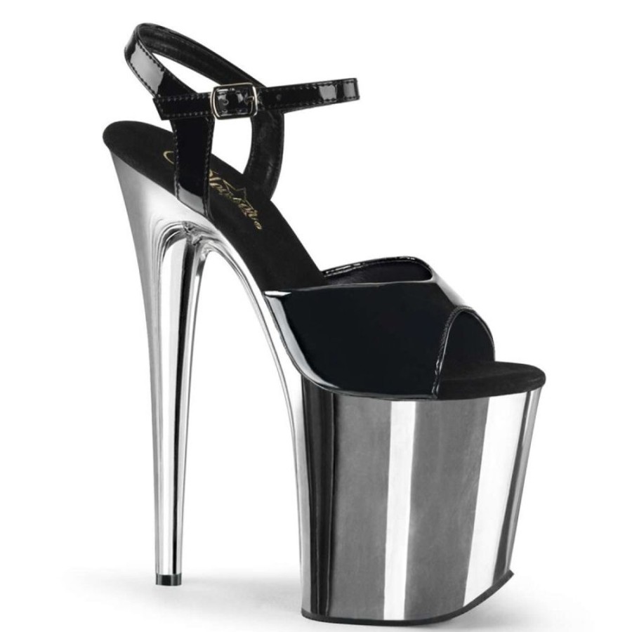 High Heels Pleaser | Pleaser Flamingo-809 Black Patent/Silver Chrome