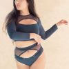 Pole Dance Wear Tatiana Active Wear | Tatiana Active Wear Crop Top Esme Teal Long Sleeve